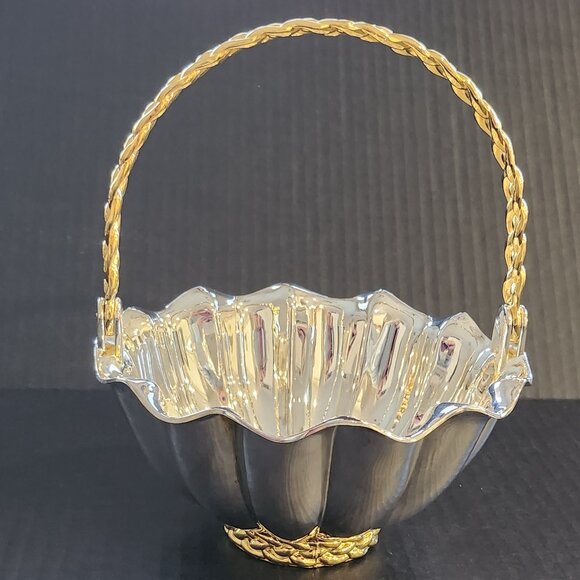International Silver Company Silver Plated Table Serving Basket With Gold Accent - Picture 1 of 9
